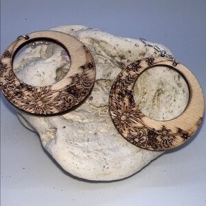 Floral Wooden Hoop Earrings